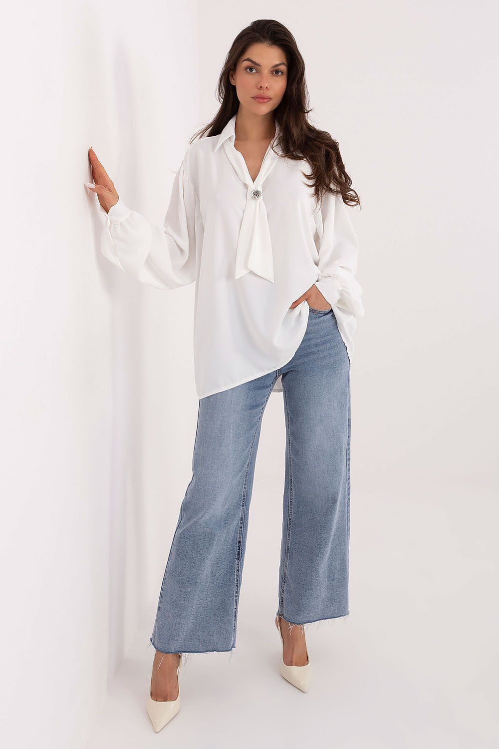 brown long sleeve v-neck blouse view 13
