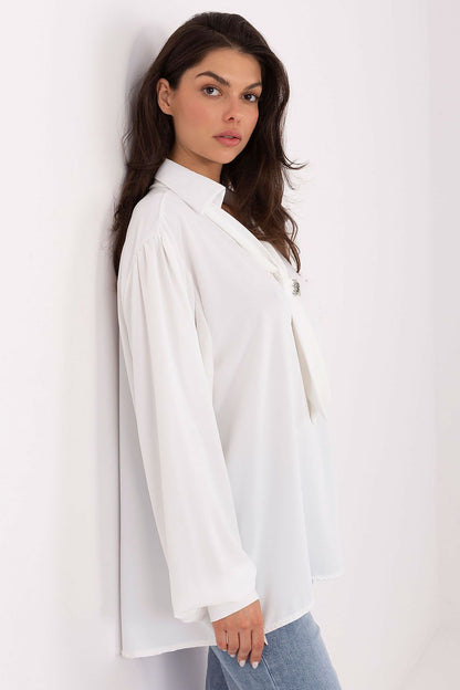 brown long sleeve v-neck blouse view 14