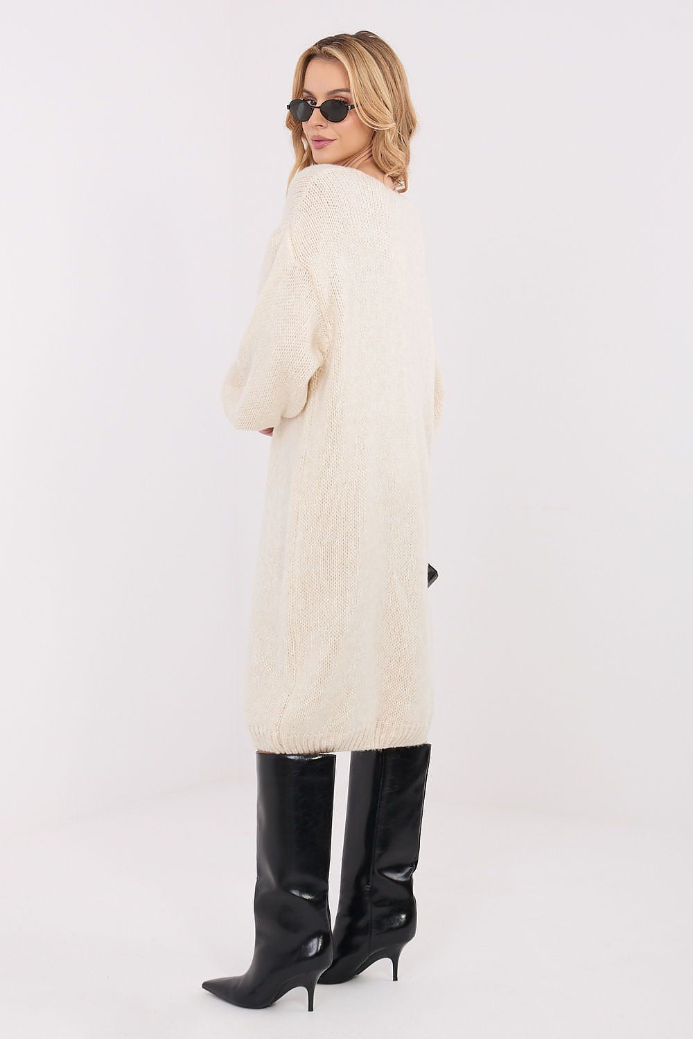 beige long sleeve v-neck day dress alternate angle