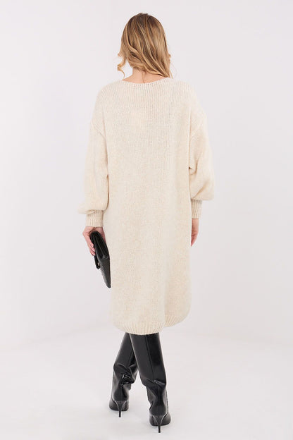 beige long sleeve v-neck day dress detail view