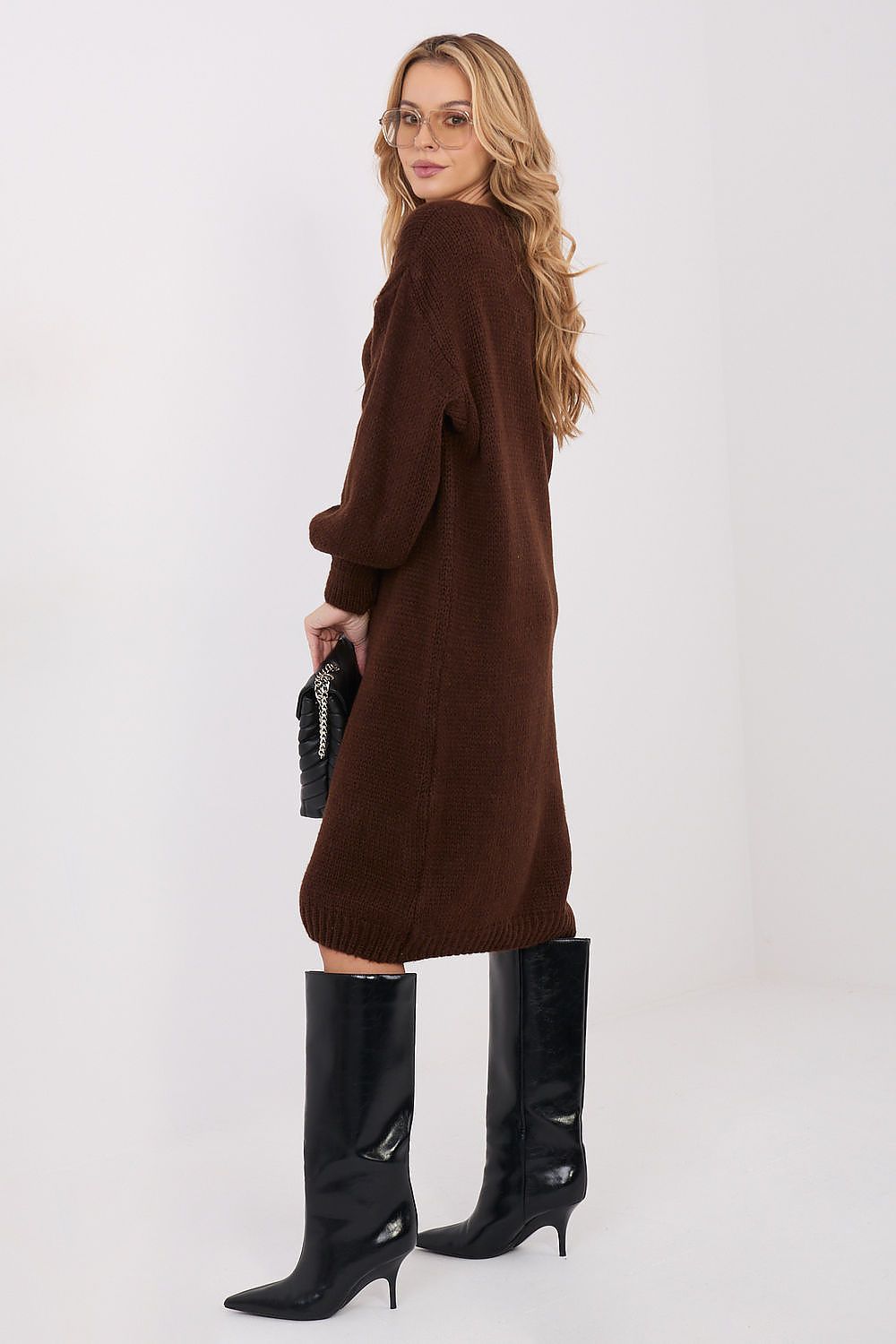 beige long sleeve v-neck day dress side view