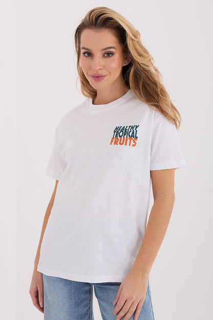 Women's White, Blue, and Yellow T-shirt front view