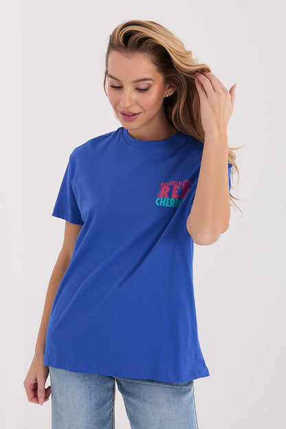 Women's White, Blue, and Yellow T-shirt back view