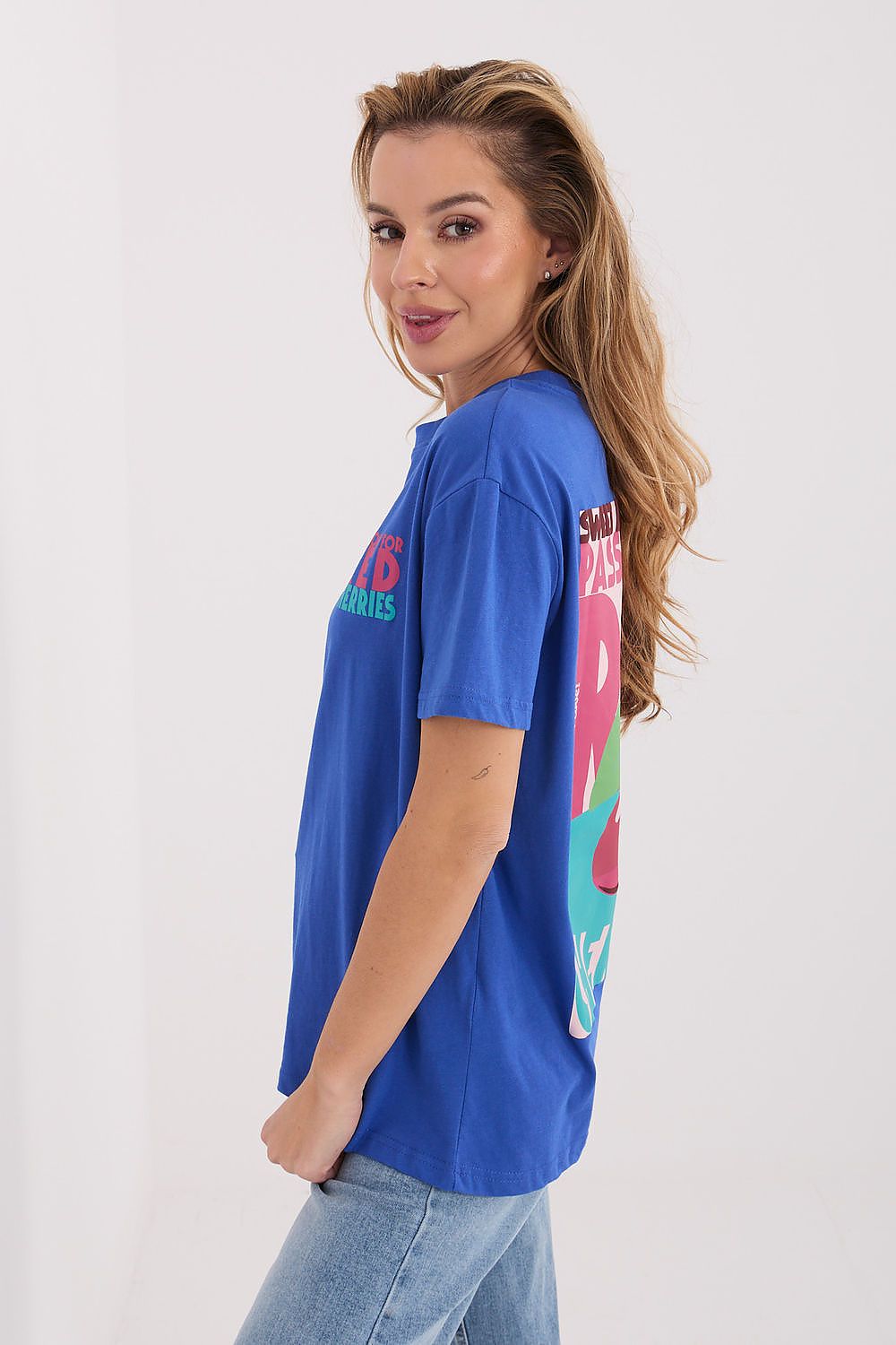 Women's White, Blue, and Yellow T-shirt view 5