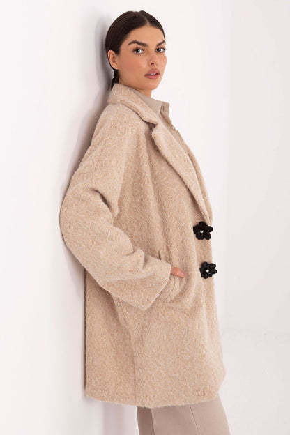 beige long sleeve mini coat alternate angle