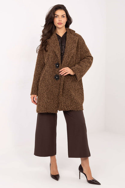 beige long sleeve mini coat back view