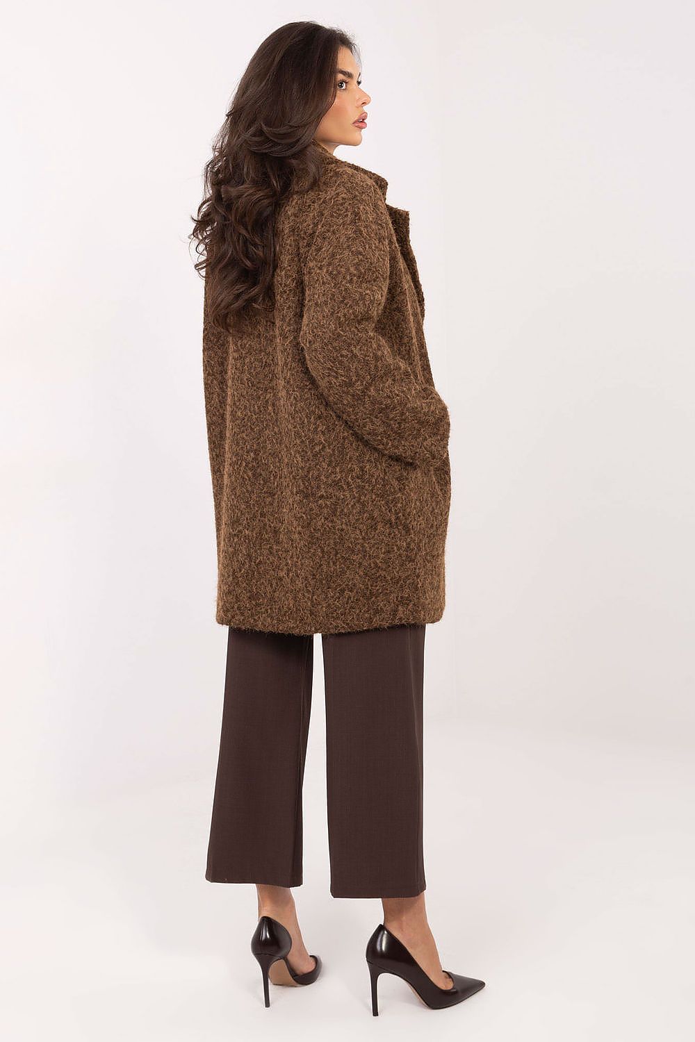 beige long sleeve mini coat view 6