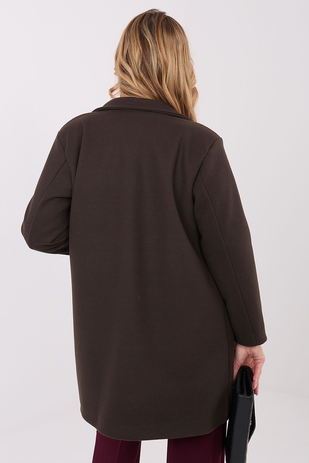 brown long sleeve coat detail view