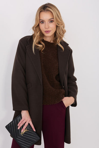 brown long sleeve coat back view