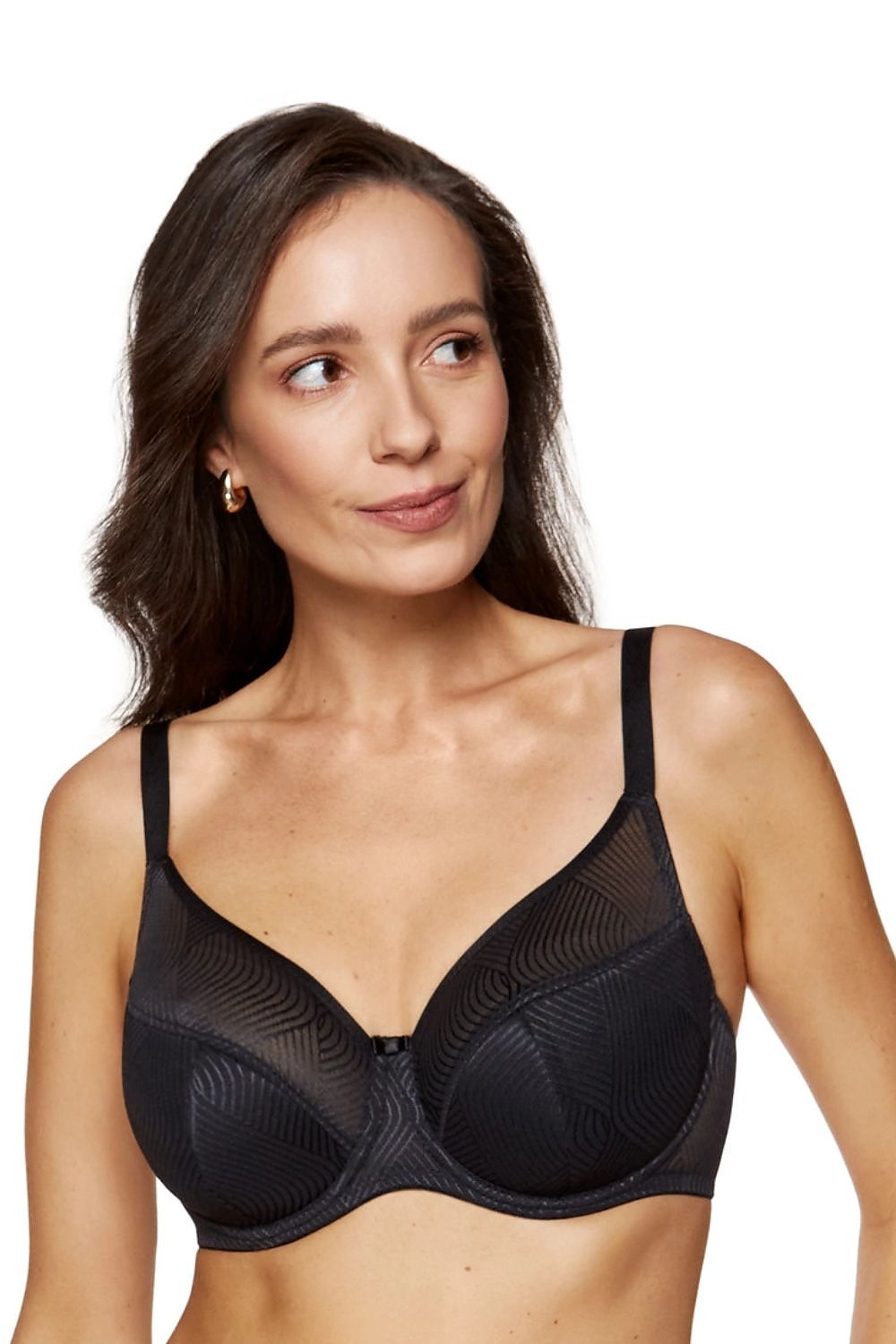 black lace tulle semi-soft front view