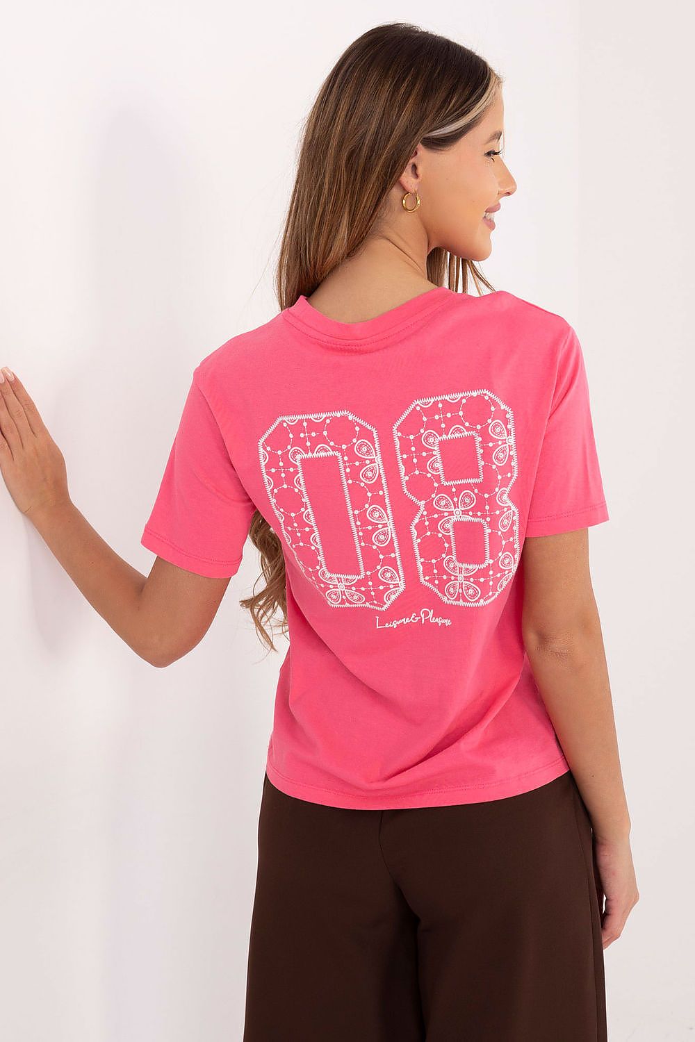 Women's Pink, White, and Blue T-shirt detail view