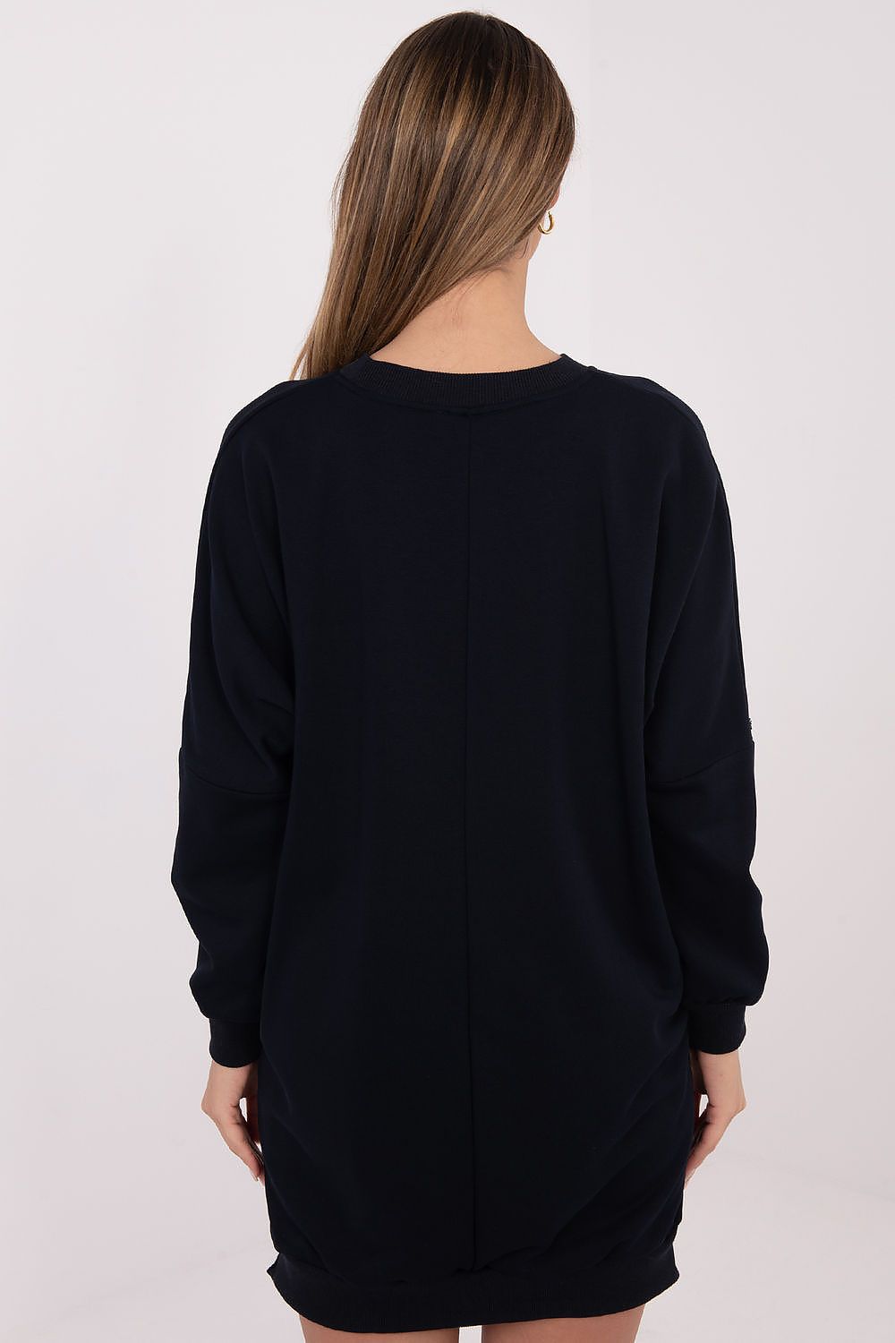 navy blue long sleeve mini day dress detail view