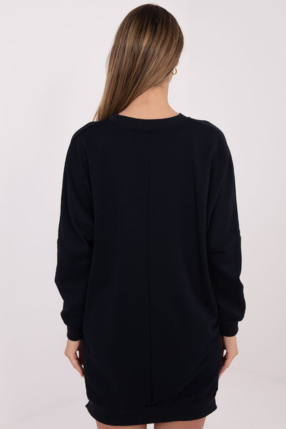 navy blue long sleeve mini day dress detail view