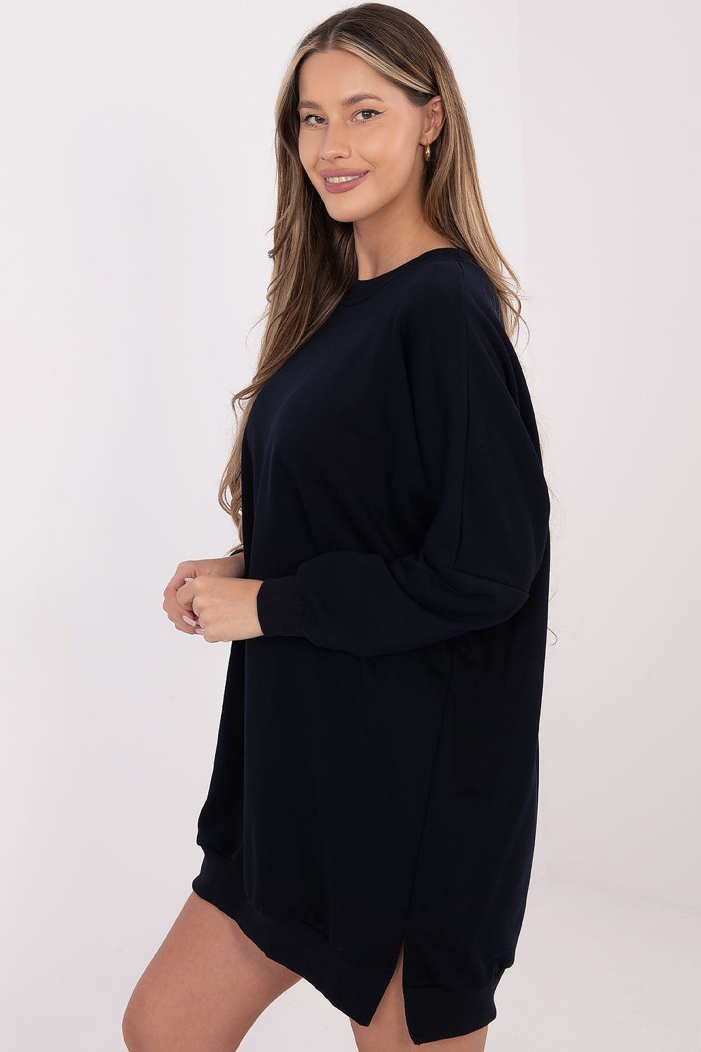 navy blue long sleeve mini day dress back view