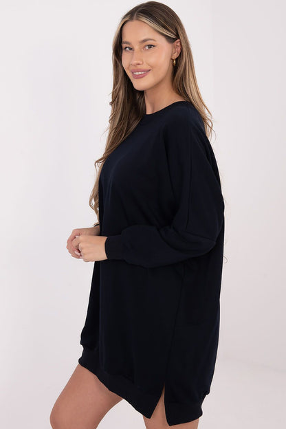 navy blue long sleeve mini day dress back view