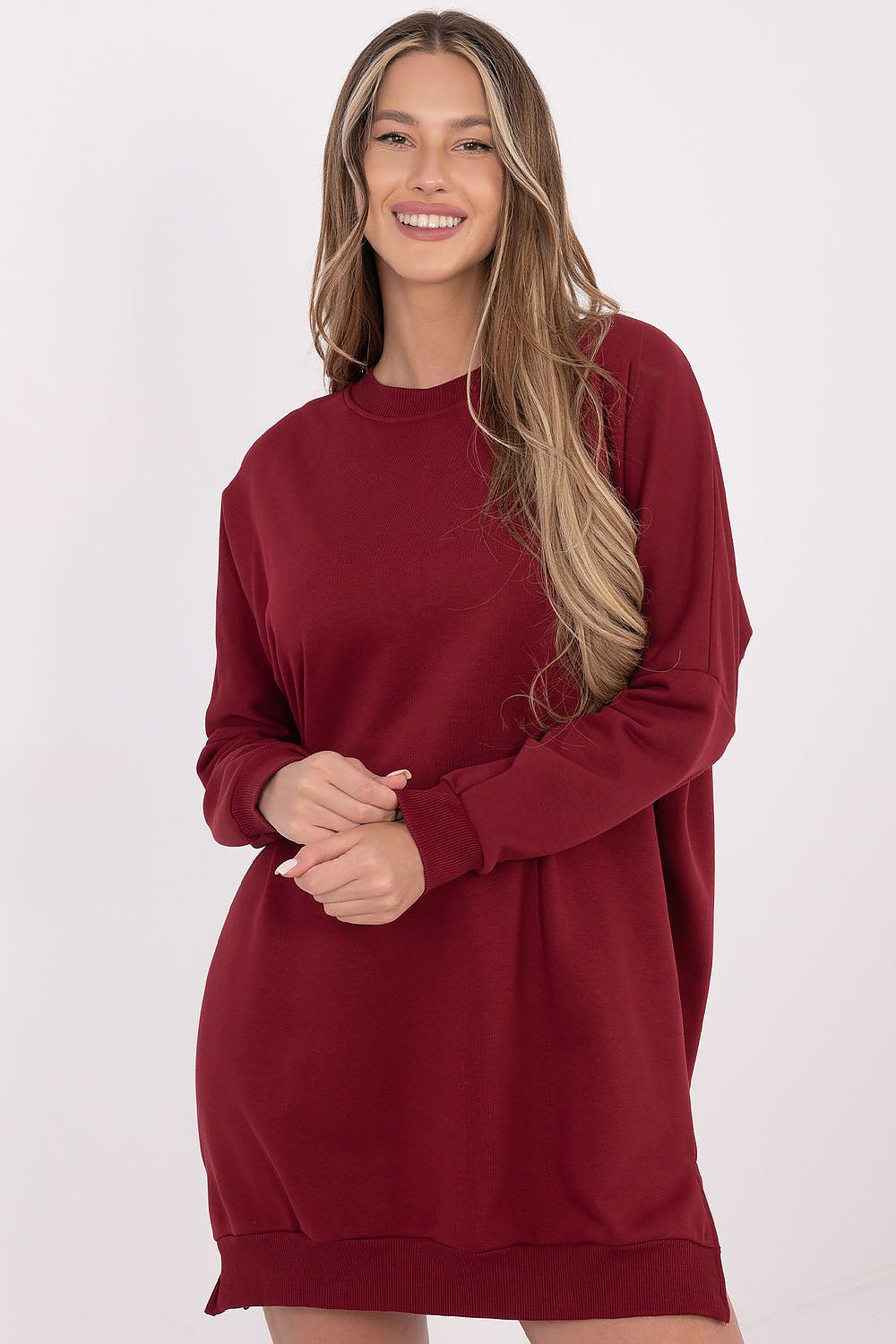 navy blue long sleeve mini day dress side view