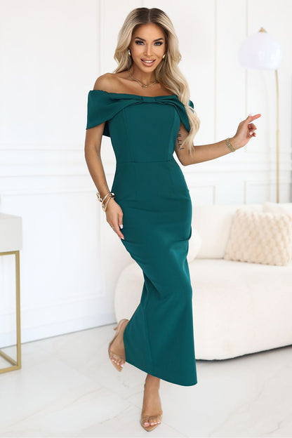 green mini evening dress front view