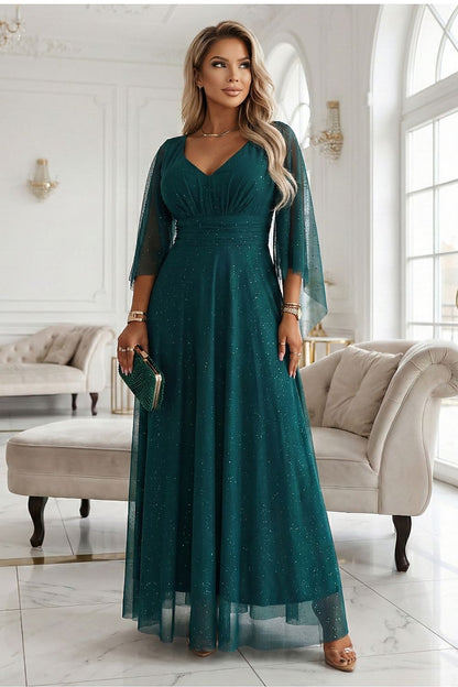 green wrap v-neck long dress alternate angle