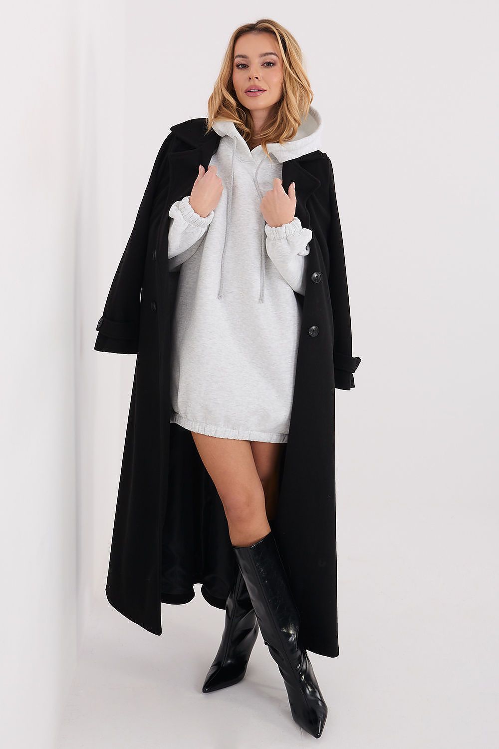 grey long sleeve mini day dress alternate angle