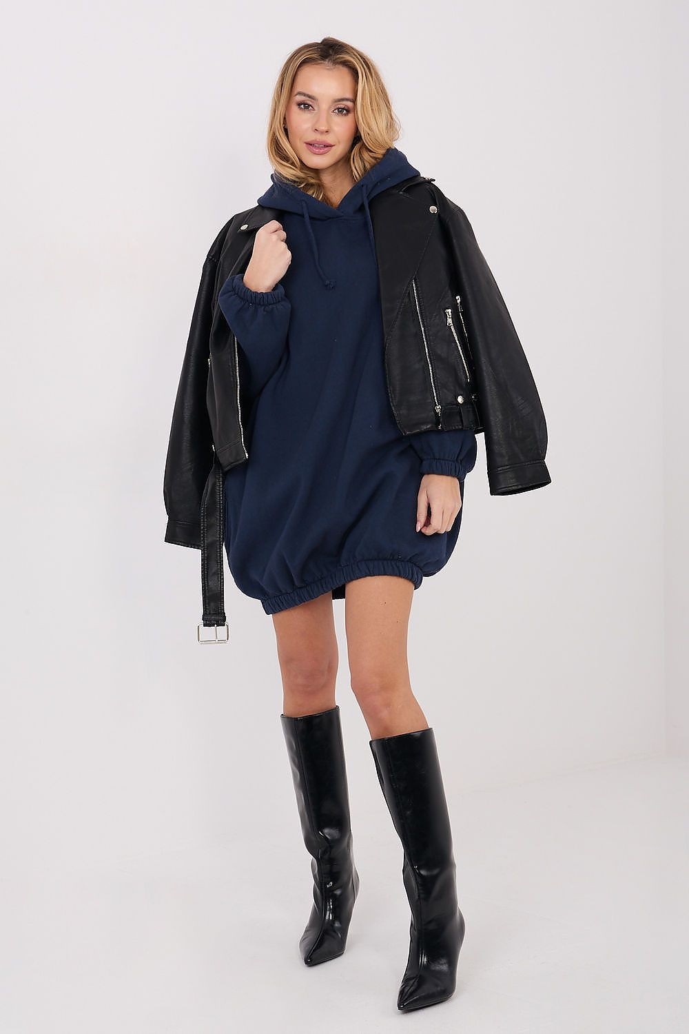 grey long sleeve mini day dress back view