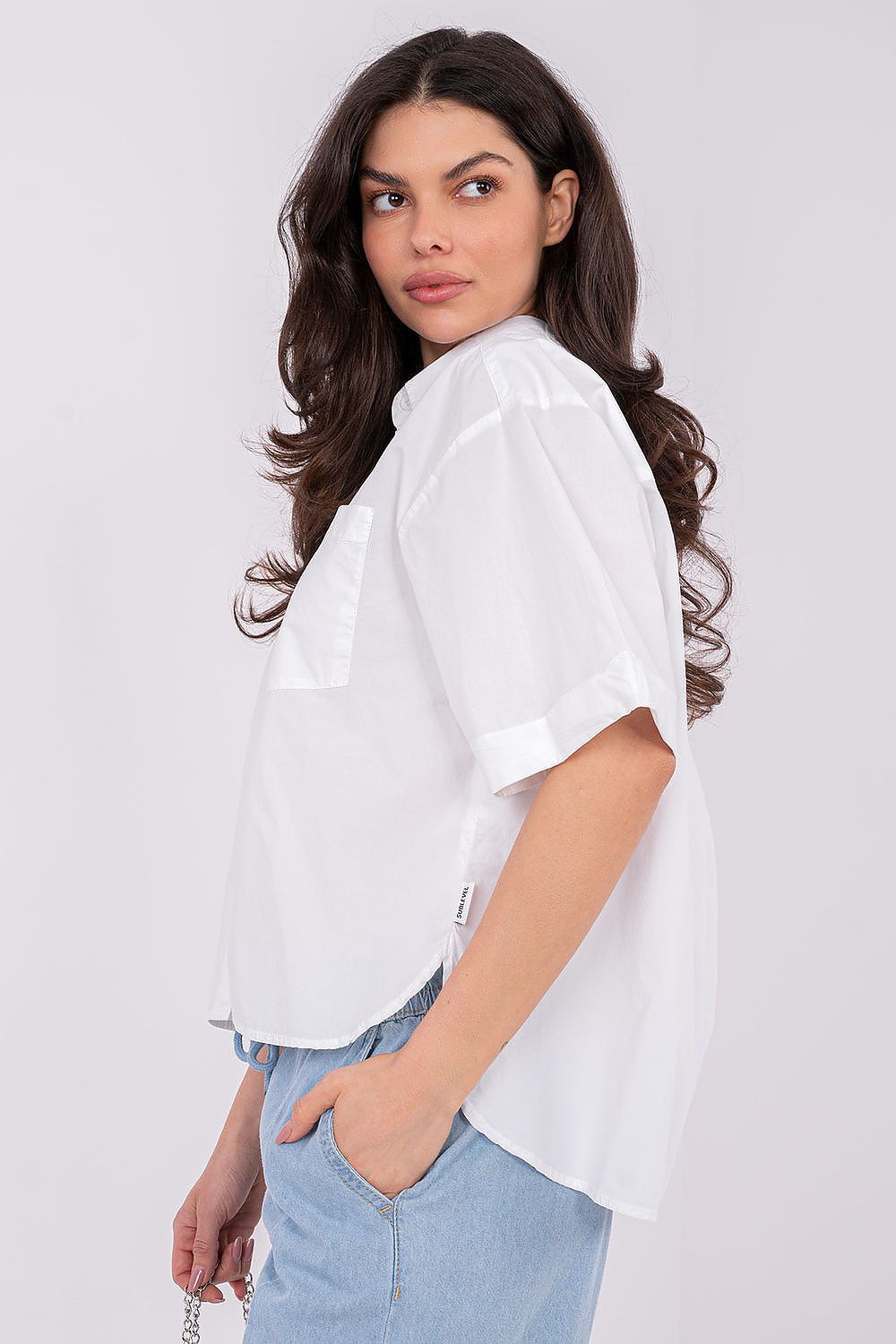 Women's Navy Blue, White, and Orange Short Sleeve Shirt view 5