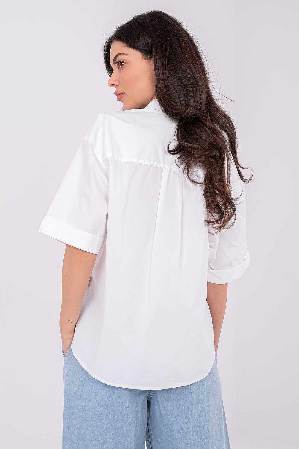 Women's Navy Blue, White, and Orange Short Sleeve Shirt view 6
