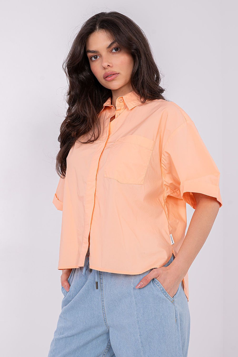 Women's Navy Blue, White, and Orange Short Sleeve Shirt view 7