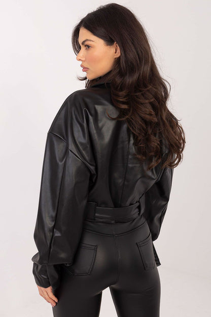 black belted long sleeve jacket detail view