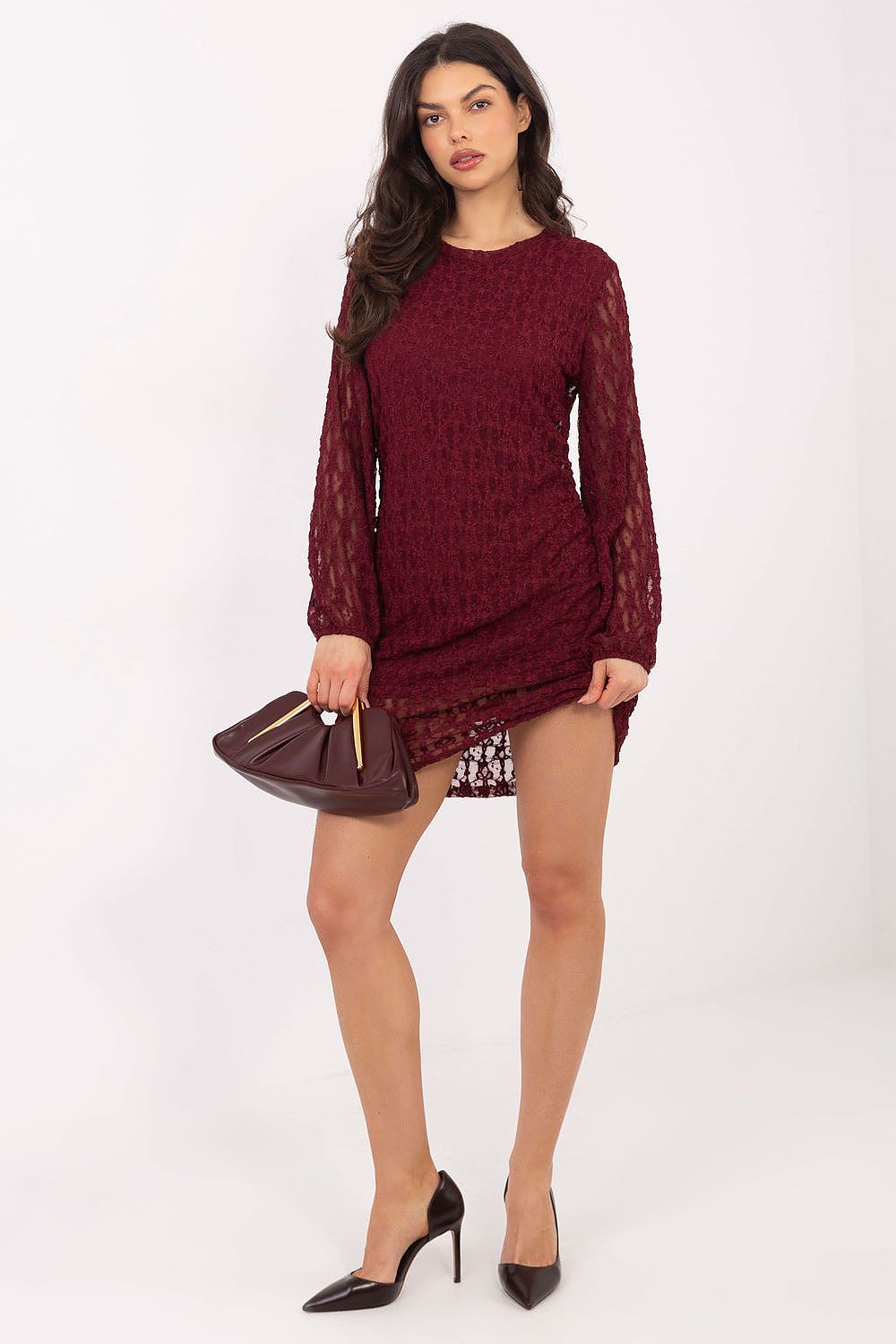 brown lace mini elegant brown lace mini dress for women – feminine, flattering & perfect for parties back view