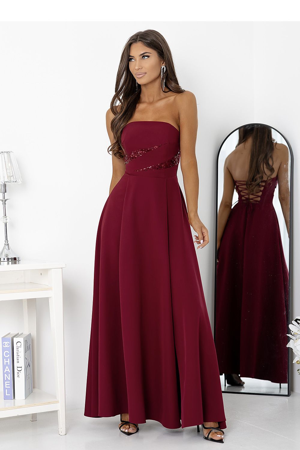 violet sequin belted long dress view 6
