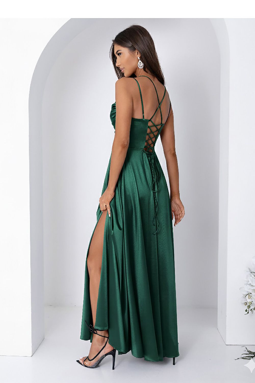 green lace mini long gown alternate angle