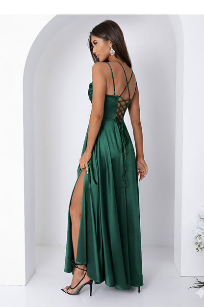 green lace mini long gown alternate angle