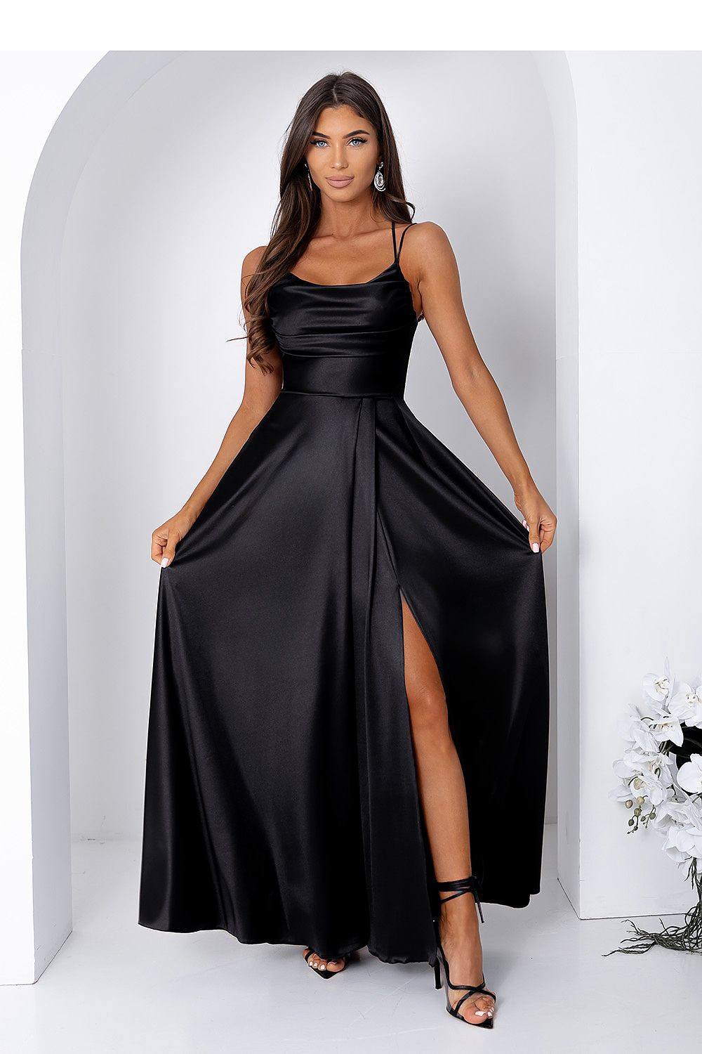 black lace mini long gown alternate angle