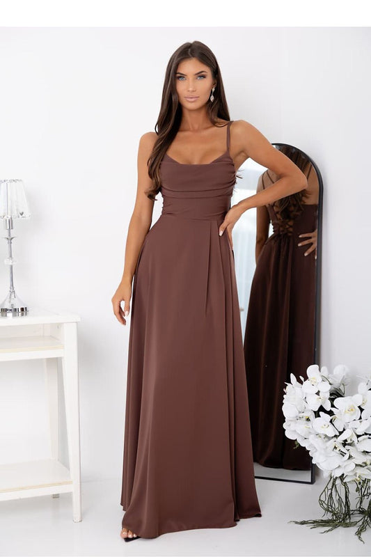 brown evening dress front view