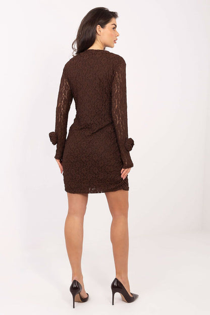 brown lace pencil short dress detail view