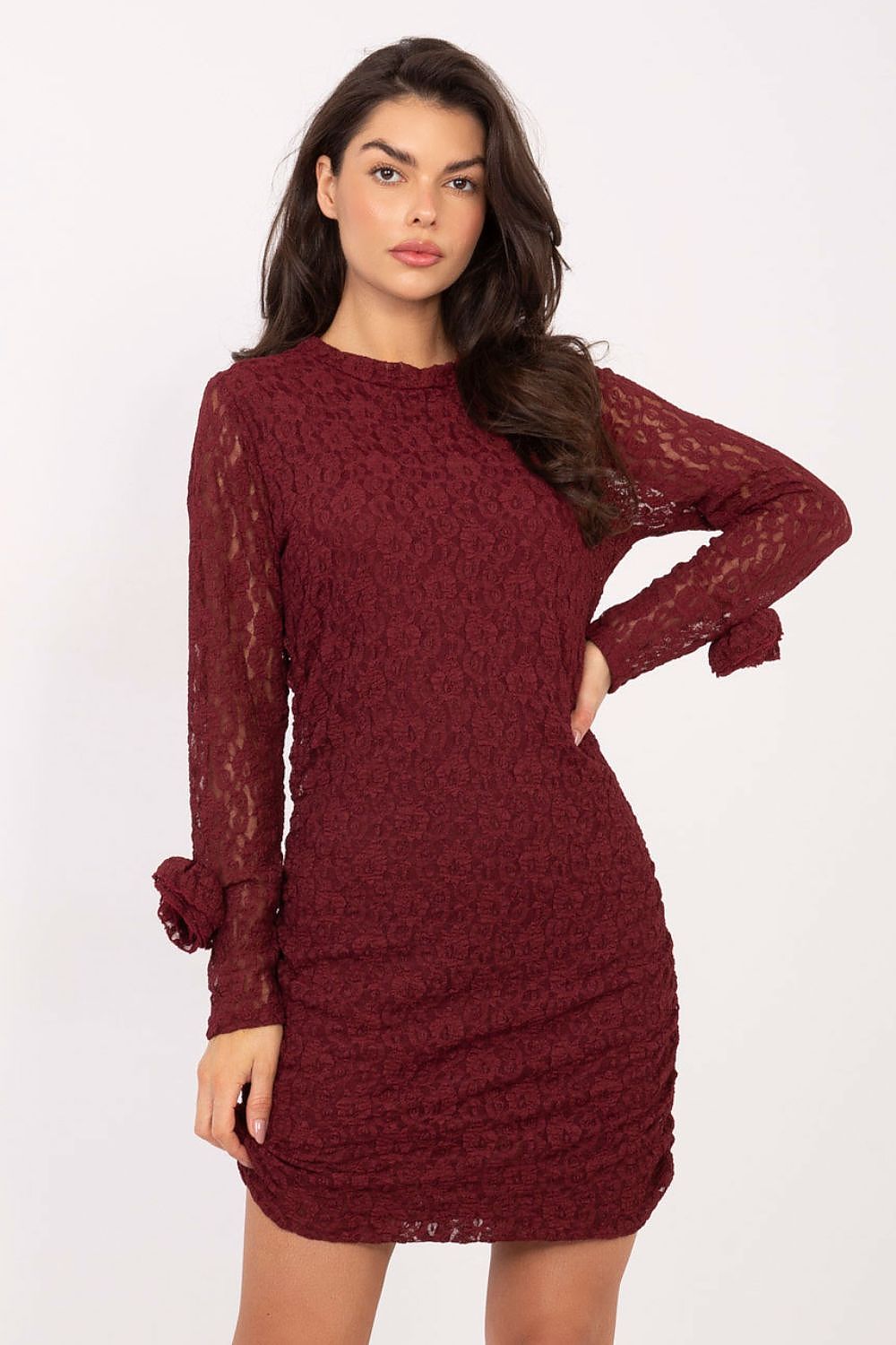 brown lace pencil short dress view 8