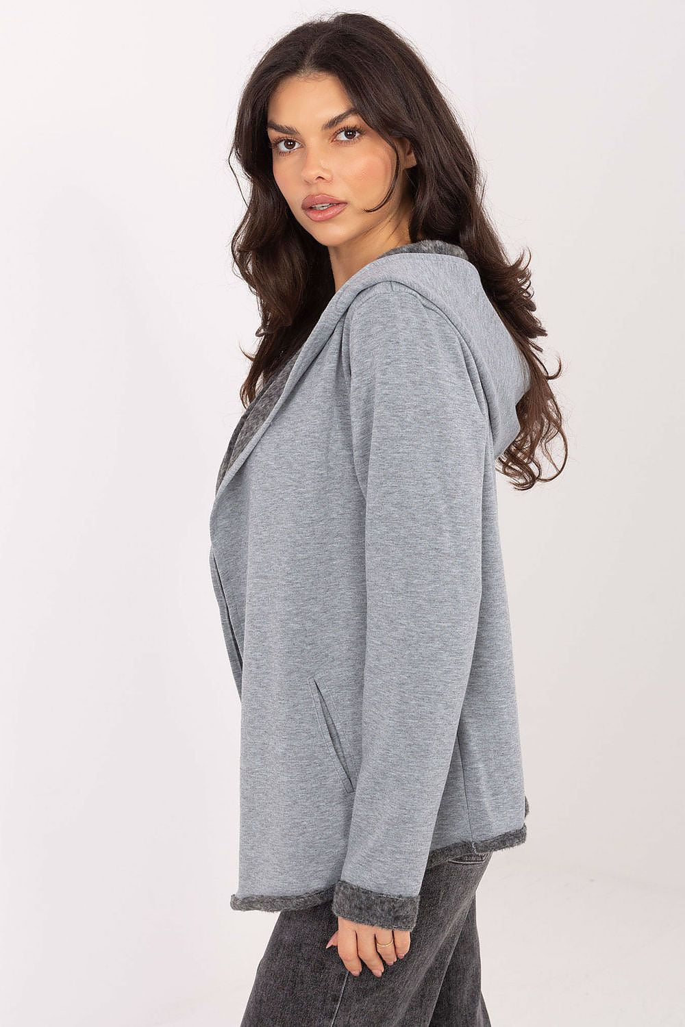 Women's Grey, Green, and Navy Blue Sweatshirt side view