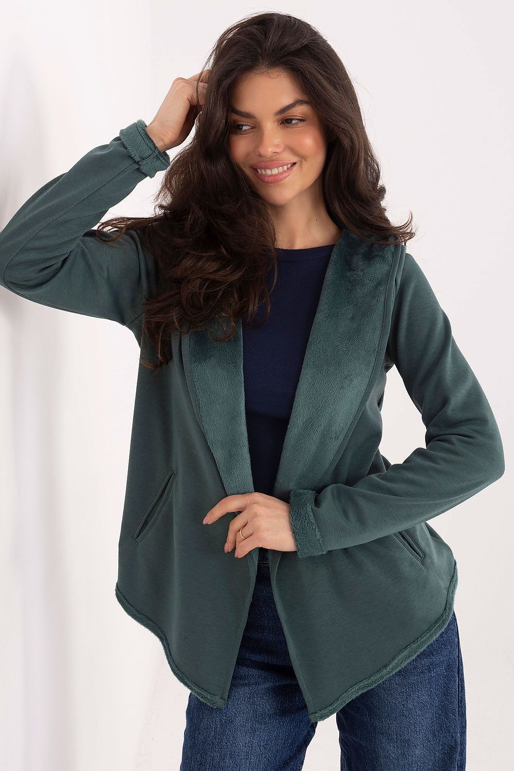 Women's Grey, Green, and Navy Blue Sweatshirt back view