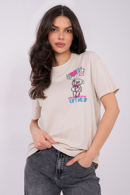 Women's Beige, Violet, and White T-shirt front view