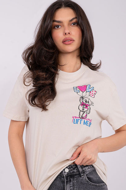 Women's Beige, Violet, and White T-shirt back view