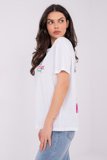 Women's Beige, Violet, and White T-shirt view 12