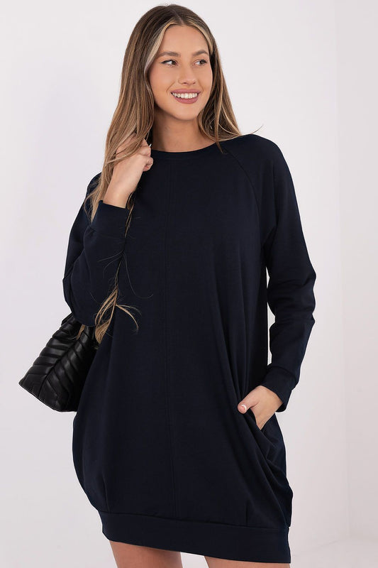 navy blue long sleeve mini day dress front view
