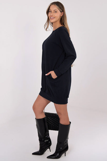 navy blue long sleeve mini day dress alternate angle