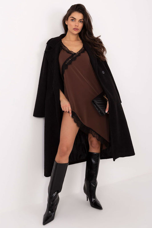 brown lace midi evening dress front view