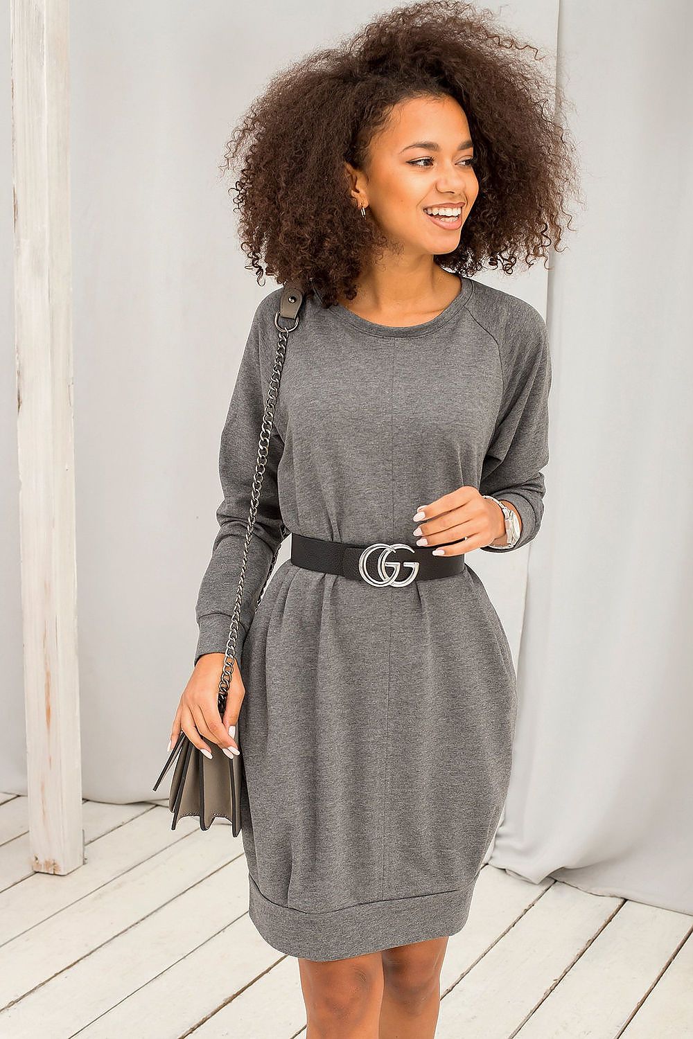 navy blue long sleeve mini day dress view 33