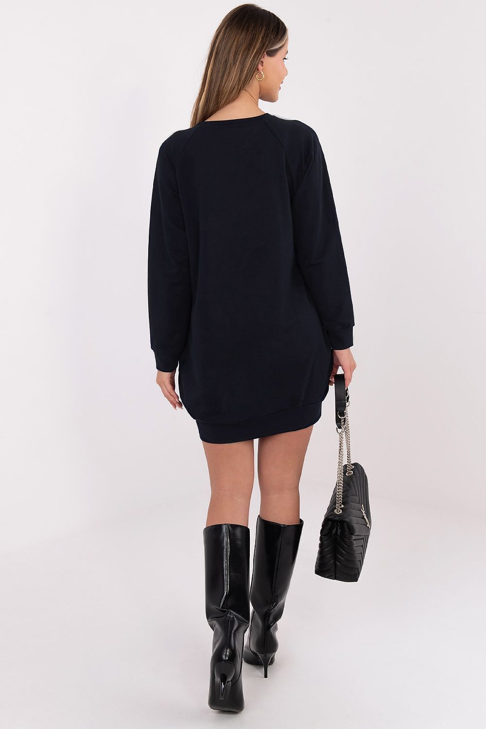 navy blue long sleeve mini day dress back view