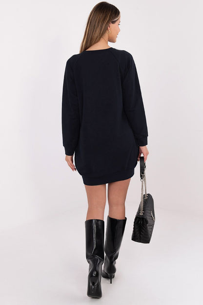 navy blue long sleeve mini day dress back view