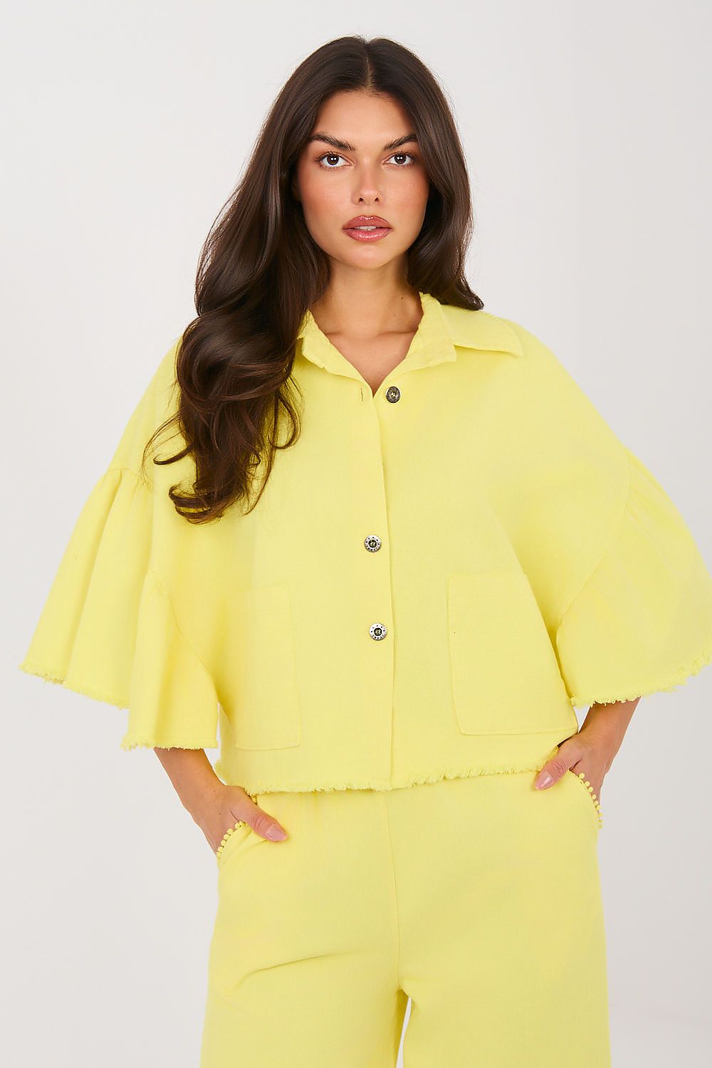 blue mini denim jacket side view