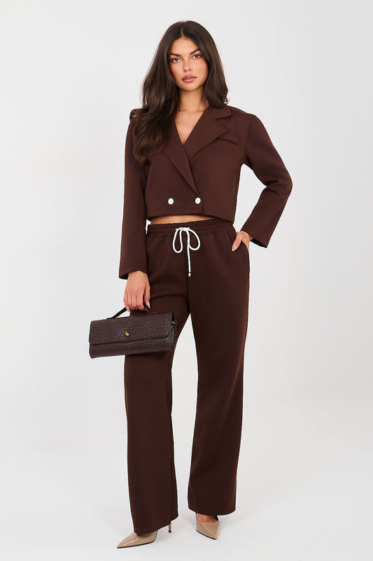 brown long sleeve maxi matching set front view