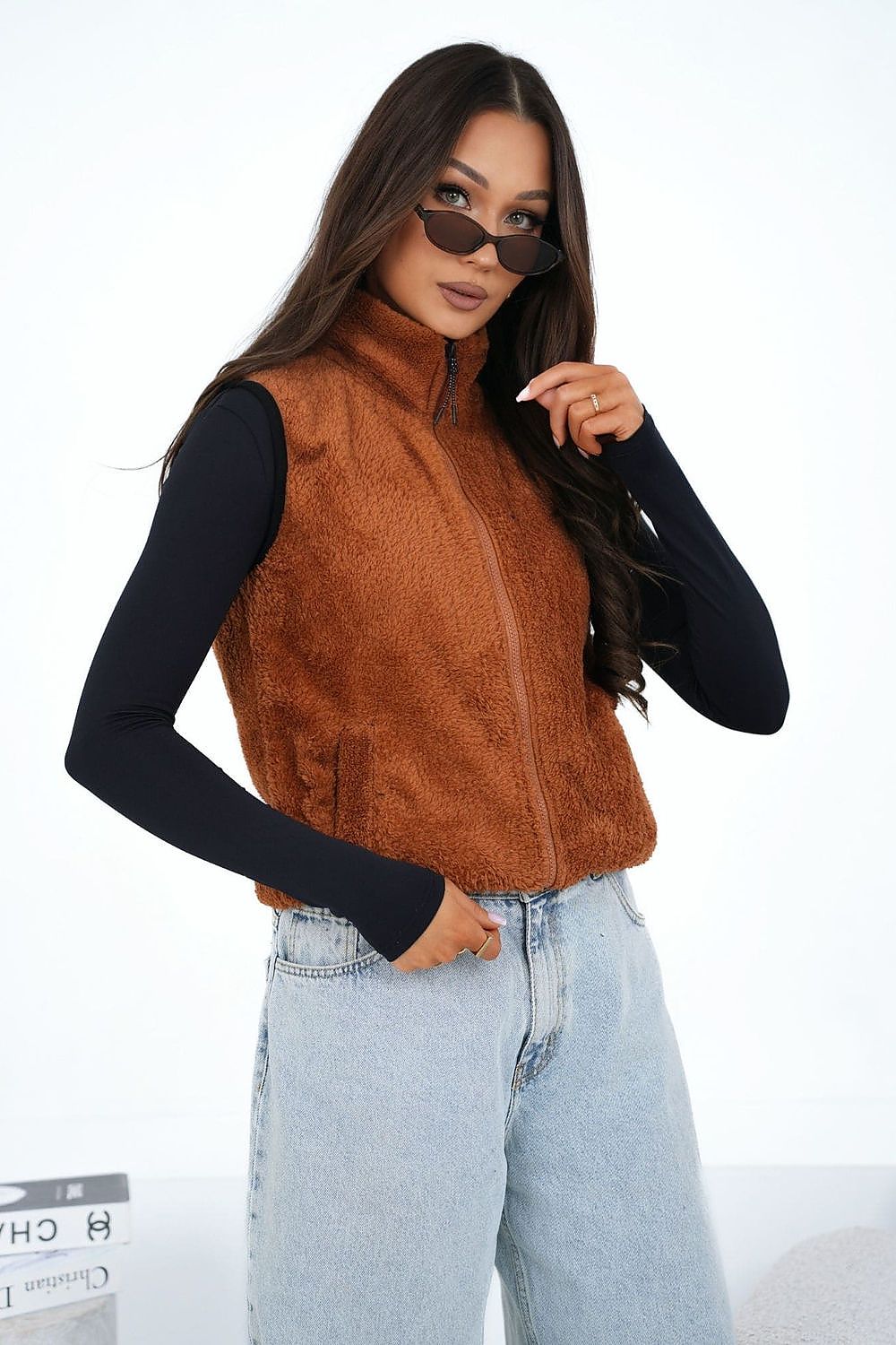 brown gilet front view